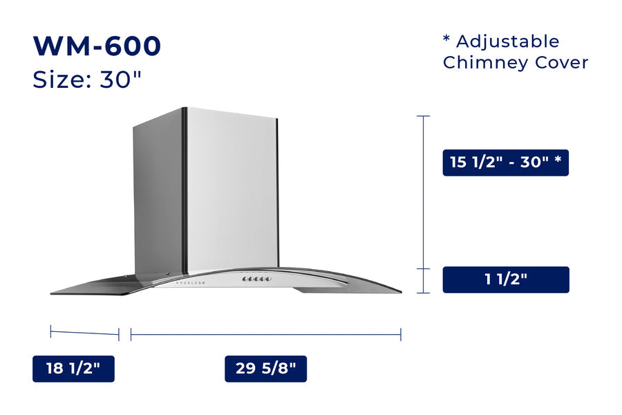 Hauslane | Wall Mount Range Hood with Tempered Glass and Stainless Steel (WM-600SS)