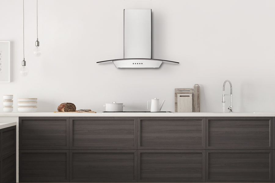 Hauslane | Wall Mount Range Hood with Tempered Glass in Stainless Steel (WM-630SS)