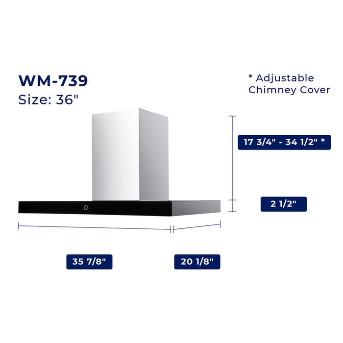 Hauslane Wall Mount Range Hood – T-Shaped Design with Touch Control and Stainless Steel Filters in Silver