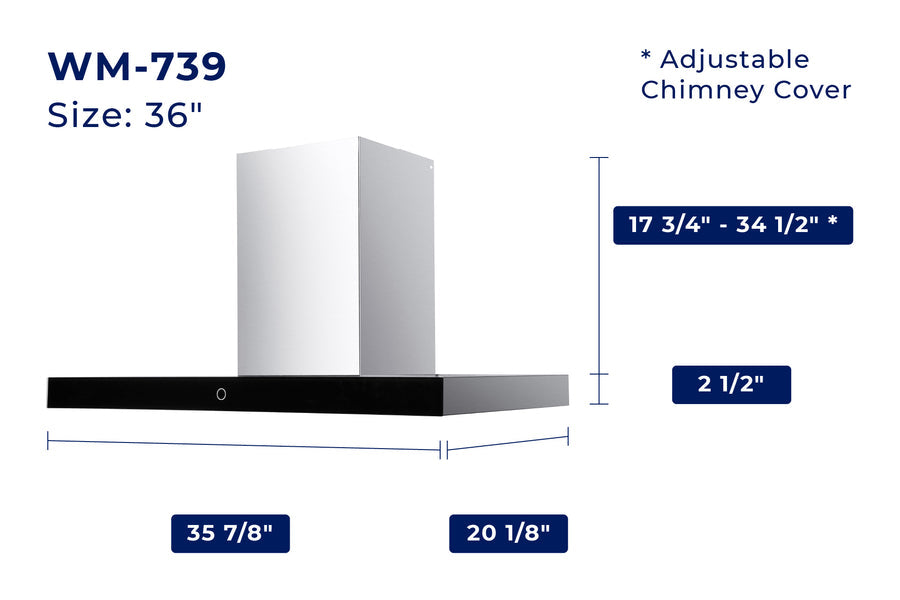 Hauslane | Wall Mount Touch Control T-Shaped Range Hood with Stainless Steel Filters in Stainless Steel (WM-739SS)