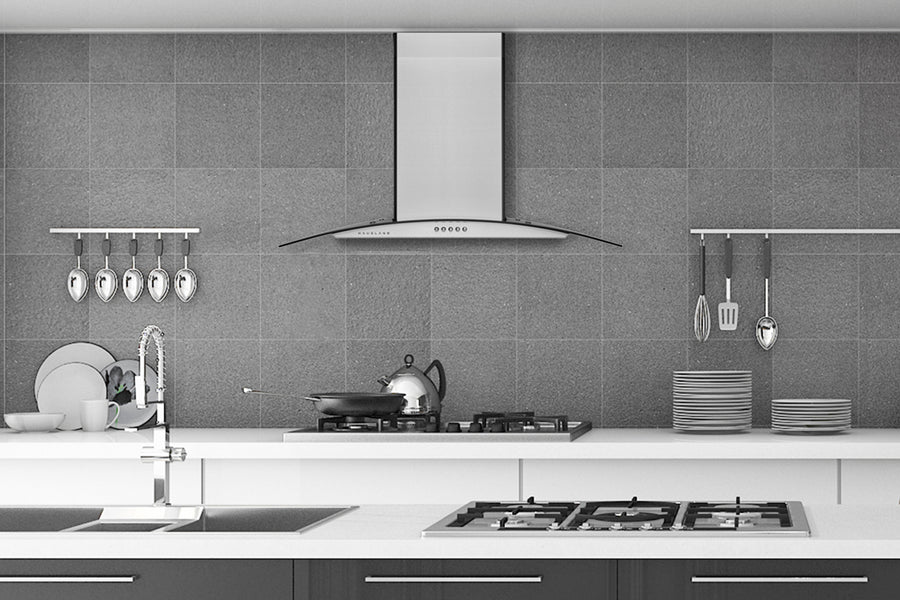 Hauslane | Wall Mount Range Hood with Tempered Glass and Stainless Steel (WM-600SS)