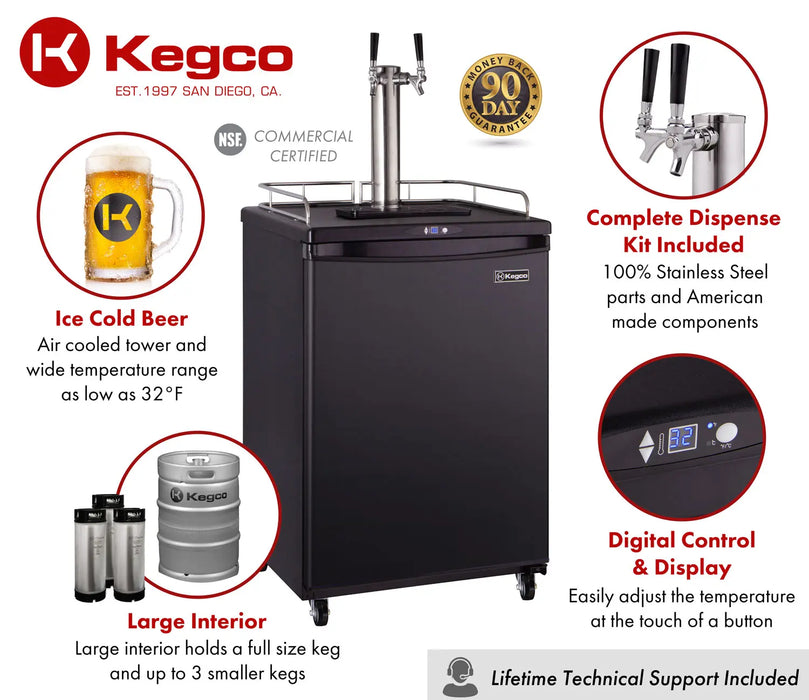 Kegco 24" Wide Dual Tap Black Commercial/Residential Digital Kegerator