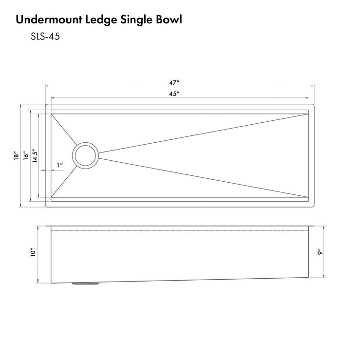 ZLINE 45 in. Garmisch Undermount Single Bowl Kitchen Sink with Bottom Grid and Accessories (SLS-45)