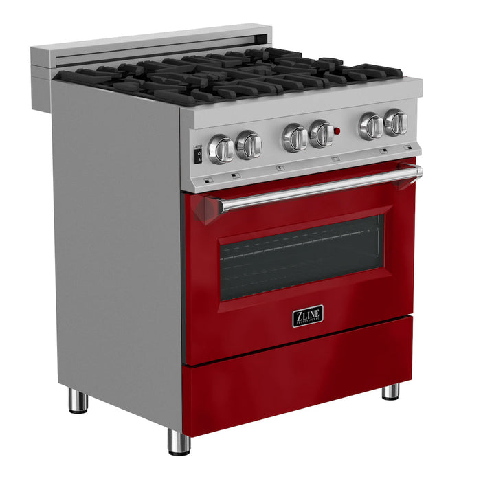 ZLINE 36 in. 4.6 cu. ft. Dual Fuel Range with Gas Stove and Electric Oven in Fingerprint Resistant Stainless Steel and Red Gloss Door (RAS-RG-36)