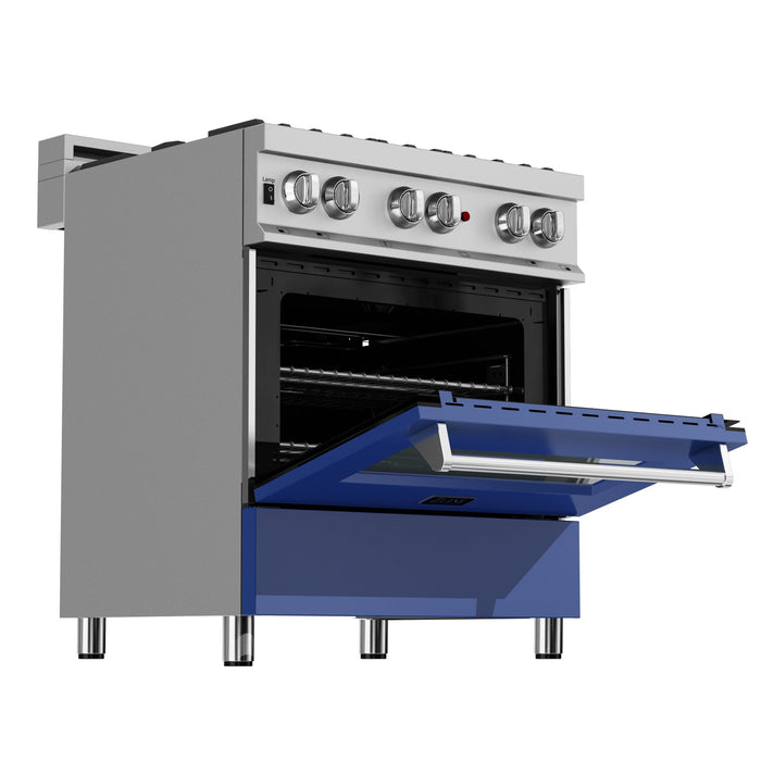 ZLINE 30 in. 4.0 cu. ft. Dual Fuel Range with Gas Stove and Electric Oven in All Fingerprint Resistant Stainless Steel with Blue Matte Door (RAS-BM-30)