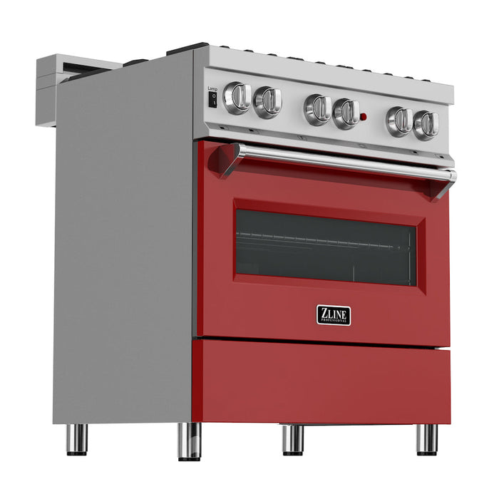 ZLINE 30 in. 4.0 cu. ft. Dual Fuel Range with Gas Stove and Electric Oven in Fingerprint Resistant Stainless Steel and Red Matte Door (RAS-RM-30)