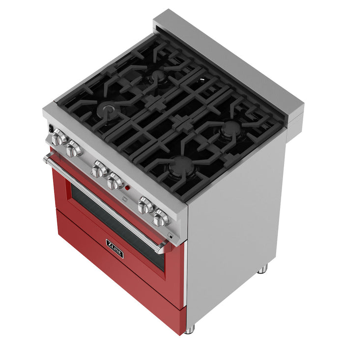 ZLINE 30 in. 4.0 cu. ft. Dual Fuel Range with Gas Stove and Electric Oven in Fingerprint Resistant Stainless Steel and Red Matte Door (RAS-RM-30)