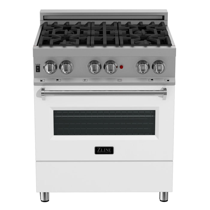 ZLINE 30 in. 4.0 cu. ft. Dual Fuel Range with Gas Stove and Electric Oven in Fingerprint Resistant Stainless Steel and White Matte Door (RAS-WM-30)