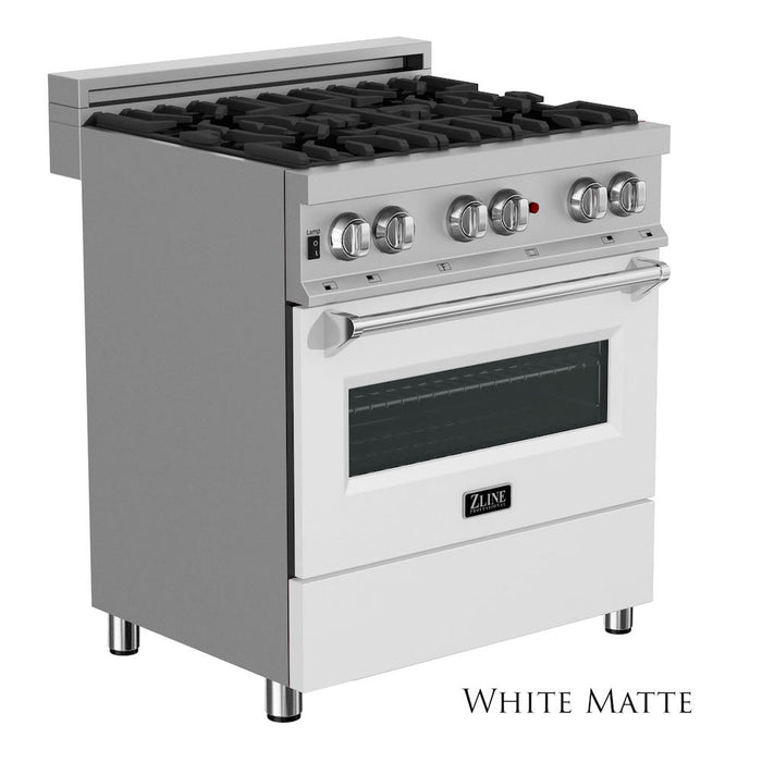 ZLINE 30 in. 4.0 cu. ft. Dual Fuel Range with Gas Stove and Electric Oven in Fingerprint Resistant Stainless Steel and White Matte Door (RAS-WM-30)