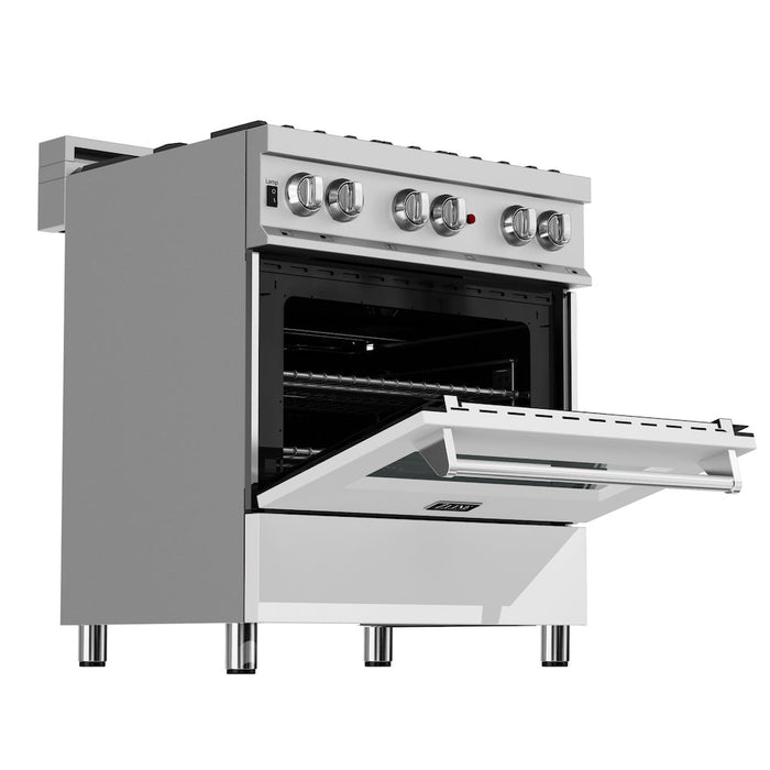 ZLINE 30 in. 4.0 cu. ft. Dual Fuel Range with Gas Stove and Electric Oven in Fingerprint Resistant Stainless Steel and White Matte Door (RAS-WM-30)