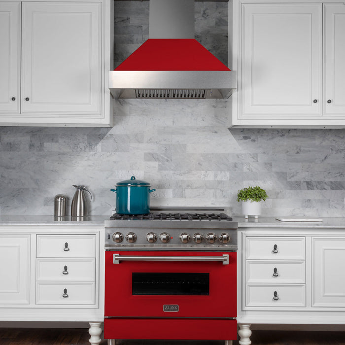 ZLINE 36 in. 4.6 cu. ft. Dual Fuel Range with Gas Stove and Electric Oven in Fingerprint Resistant Stainless Steel and Red Matte Door (RAS-RM-36)