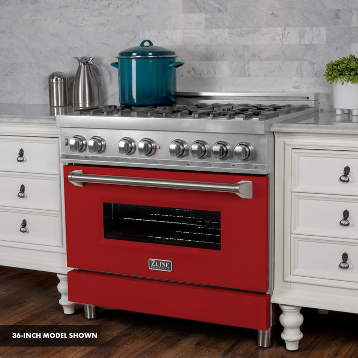 ZLINE 30 in. 4.0 cu. ft. Dual Fuel Range with Gas Stove and Electric Oven in Fingerprint Resistant Stainless Steel and Red Matte Door (RAS-RM-30)