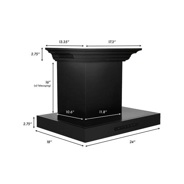 ZLINE Wall Mount Range Hood in Black Stainless Steel with Built-in ZLINE CrownSound Bluetooth Speakers (BSKENCRN-BT)