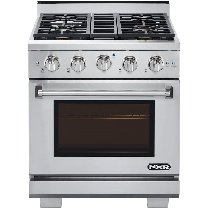 NXR AK3001 30" Culinary Gas Range with 4 Dual Power Burners and Infrared Broilers - Stainless Steel