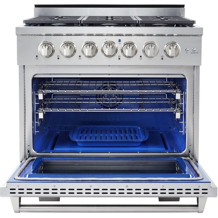 NXR AK3605 36" Culinary Gas Range with 6 Dual Power Burners and Infrared Broilers - Stainless Steel