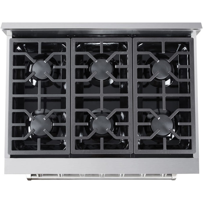 NXR AK3605 36" Culinary Gas Range with 6 Dual Power Burners and Infrared Broilers - Stainless Steel