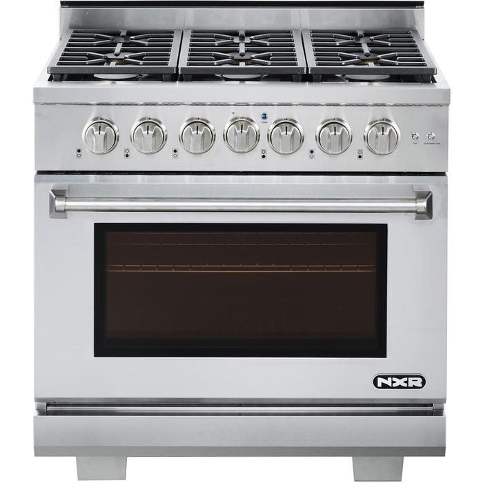 NXR AK3605 36" Culinary Gas Range with 6 Dual Power Burners and Infrared Broilers - Stainless Steel