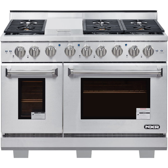 NXR AK4807 48" Culinary Gas Range with 6 Dual Power Burners and Griddle - Stainless Steel
