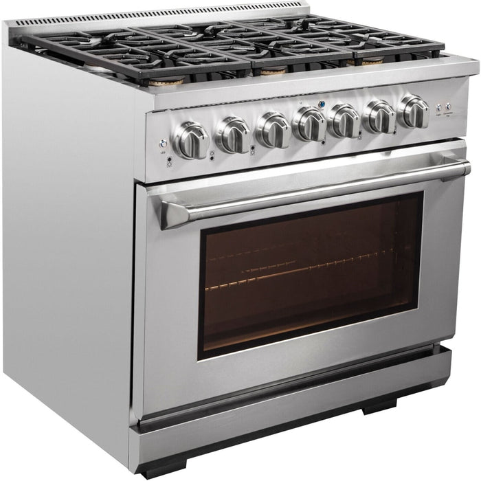 NXR AKD3605 36" Dual Fuel Range with 6 Dual Power Burners and Cast Iron Grates - Stainless Steel