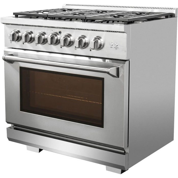 NXR AKD3605 36" Dual Fuel Range with 6 Dual Power Burners and Cast Iron Grates - Stainless Steel