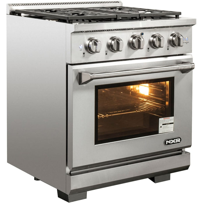 NXR AKD3001 30" Dual Fuel Range with 4 Dual Power Burners and Cast Iron Grates - Stainless Steel