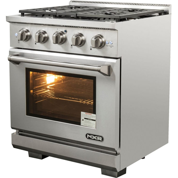 NXR AKD3001 30" Dual Fuel Range with 4 Dual Power Burners and Cast Iron Grates - Stainless Steel