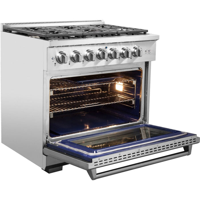 NXR AKD3605 36" Dual Fuel Range with 6 Dual Power Burners and Cast Iron Grates - Stainless Steel