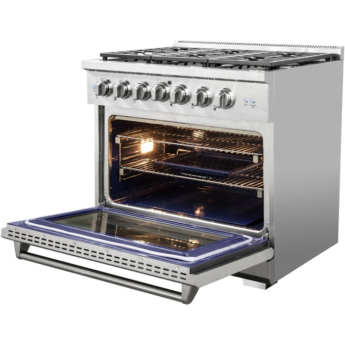 NXR AKD3605 36" Dual Fuel Range with 6 Dual Power Burners and Cast Iron Grates - Stainless Steel