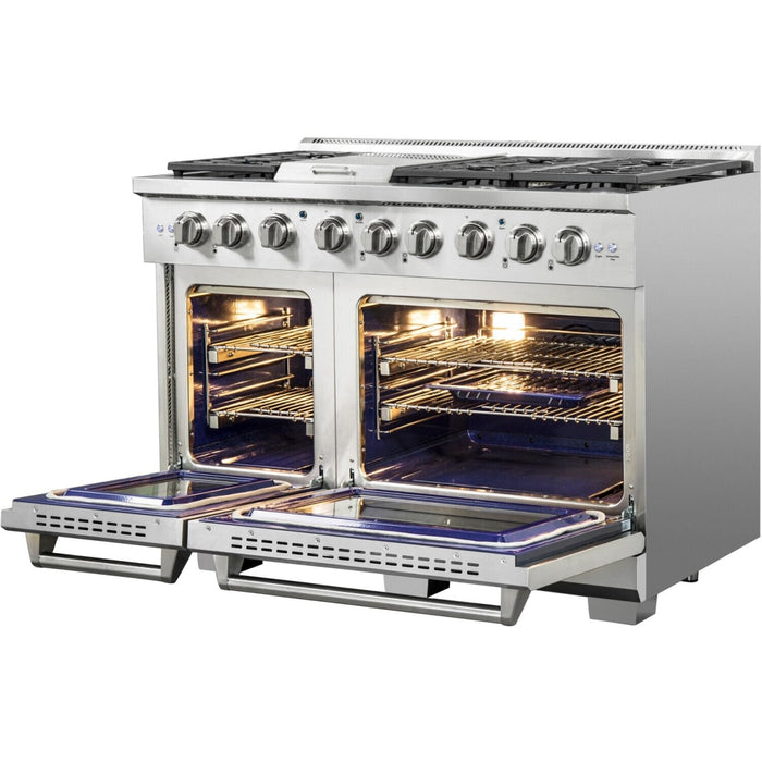 NXR AKD4807 48" Dual Fuel Range with 6 Dual Power Burners and Cast Iron Grates - Stainless Steel
