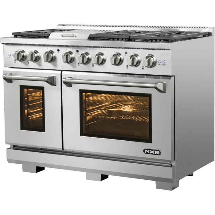NXR AKD4807 48" Dual Fuel Range with 6 Dual Power Burners and Cast Iron Grates - Stainless Steel