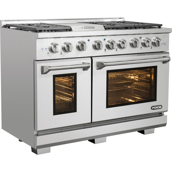 NXR AKD4807 48" Dual Fuel Range with 6 Dual Power Burners and Cast Iron Grates - Stainless Steel