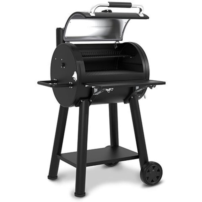 Broil King Regal REGAL 400 Freestanding Charcoal Grill Smoker with 500 sq. in. Primary Cooking Surface, Heavy-Duty Cast Iron Grids, Crack-Proof Wheels, Bottle Opener, Lower Shelf, Removable Stainless Steel Ash Trays, and Accu-Temp™ Thermometer
