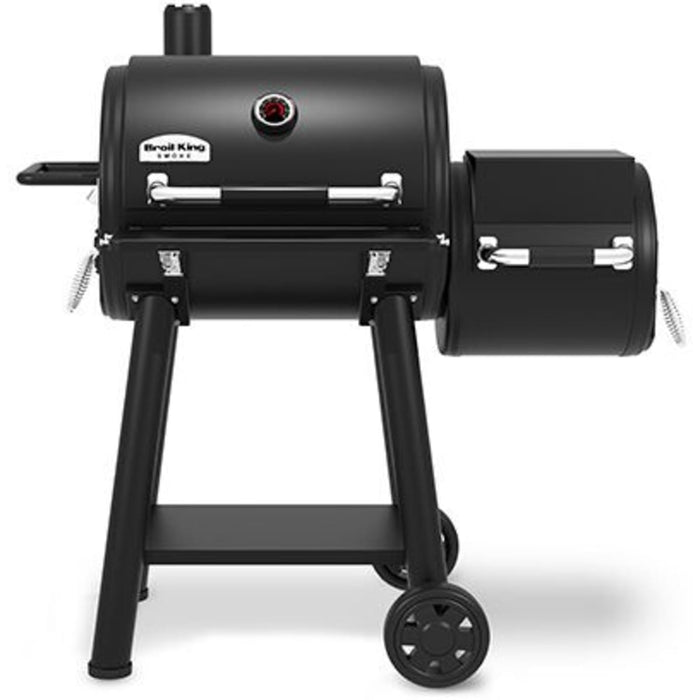 Broil King Regal Charcoal Offset 400 Freestanding Grill Smoker with 830 sq. in. Total Cooking Surface, Heavy-Duty Cast Iron Cooking Grids, Dual-Purpose Smoke Charcoal Trays, Bottle Opener, Accu-Temp™ Thermometer, and Roto-Draft™ Dampers