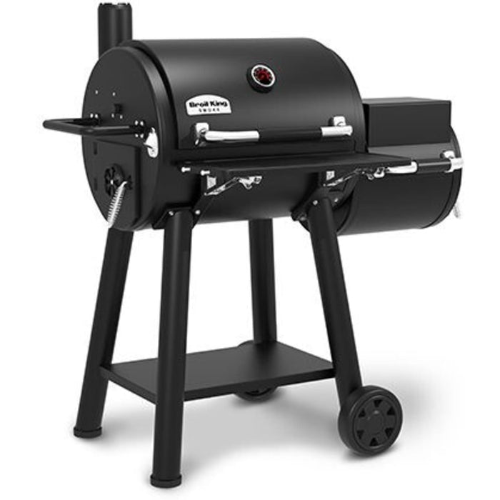 Broil King Regal Charcoal Offset 400 Freestanding Grill Smoker with 830 sq. in. Total Cooking Surface, Heavy-Duty Cast Iron Cooking Grids, Dual-Purpose Smoke Charcoal Trays, Bottle Opener, Accu-Temp™ Thermometer, and Roto-Draft™ Dampers