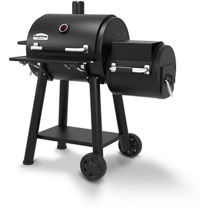 Broil King Regal Charcoal Offset 400 Freestanding Grill Smoker with 830 sq. in. Total Cooking Surface, Heavy-Duty Cast Iron Cooking Grids, Dual-Purpose Smoke Charcoal Trays, Bottle Opener, Accu-Temp™ Thermometer, and Roto-Draft™ Dampers
