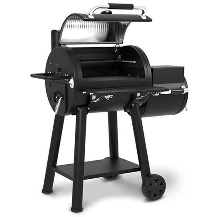 Broil King Regal Charcoal Offset 400 Freestanding Grill Smoker with 830 sq. in. Total Cooking Surface, Heavy-Duty Cast Iron Cooking Grids, Dual-Purpose Smoke Charcoal Trays, Bottle Opener, Accu-Temp™ Thermometer, and Roto-Draft™ Dampers