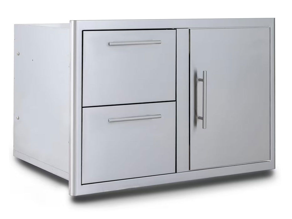 Blaze 32-Inch Access Door & Stainless Steel Double Drawer Combo with LED Lighting & Soft Close