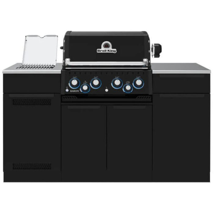 Broil King Baron 490i Shadow 4 Burner Natural Gas Grill Center w/ Rotisserie Kit & Side Burner - Black - 875847