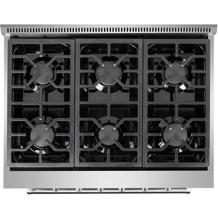 NXR AKD3605 36" Dual Fuel Range with 6 Dual Power Burners and Cast Iron Grates - Stainless Steel