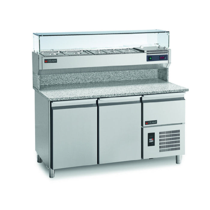 Rosito Bisani PC160 Refrigerated Pizza Prep Table With Upper Refrigerated Toppings Rail Display Case