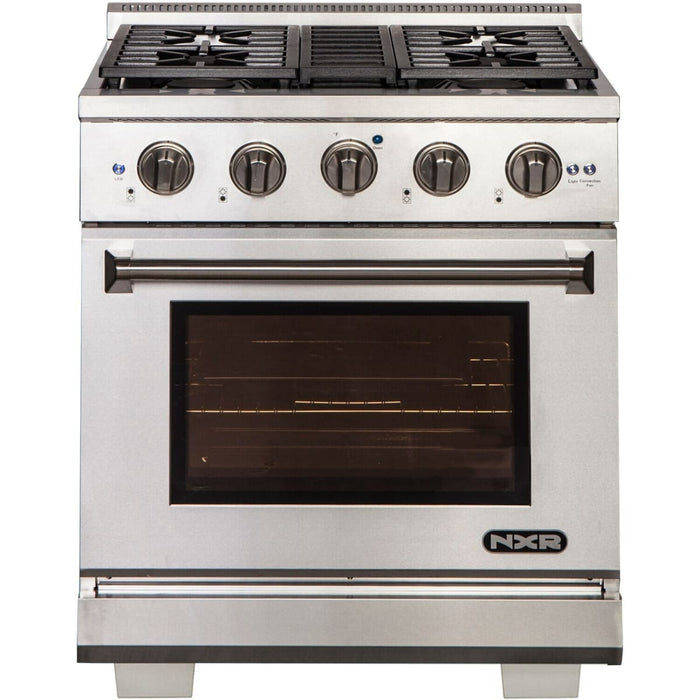 NXR AKD3001 30" Dual Fuel Range with 4 Dual Power Burners and Cast Iron Grates - Stainless Steel