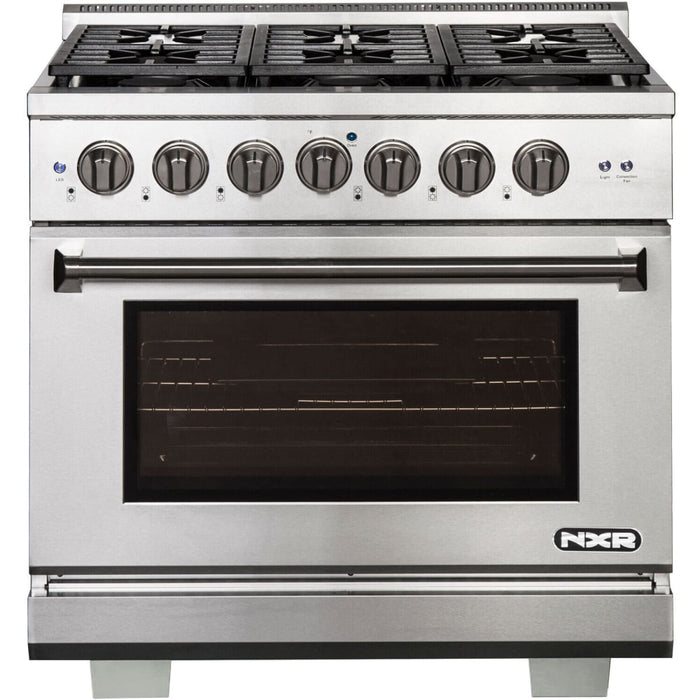 NXR AKD3605 36" Dual Fuel Range with 6 Dual Power Burners and Cast Iron Grates - Stainless Steel