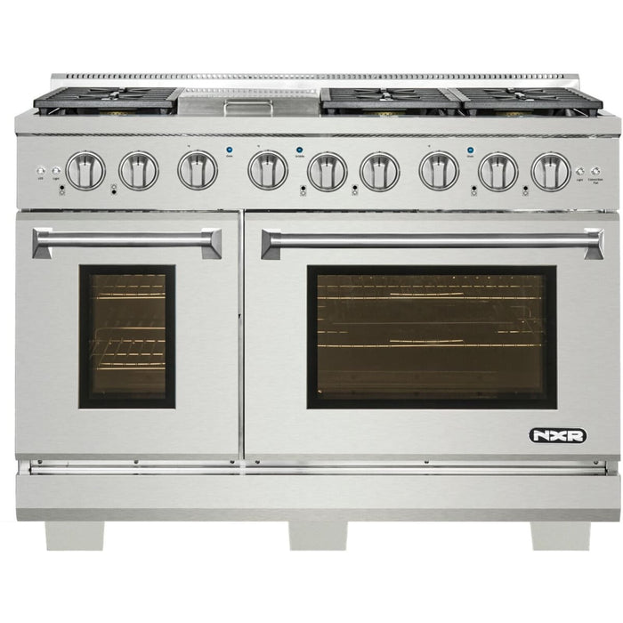 NXR AKD4807 48" Dual Fuel Range with 6 Dual Power Burners and Cast Iron Grates - Stainless Steel