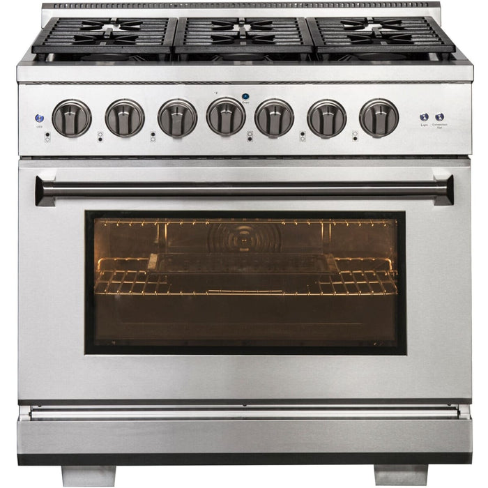 NXR AKD3605 36" Dual Fuel Range with 6 Dual Power Burners and Cast Iron Grates - Stainless Steel