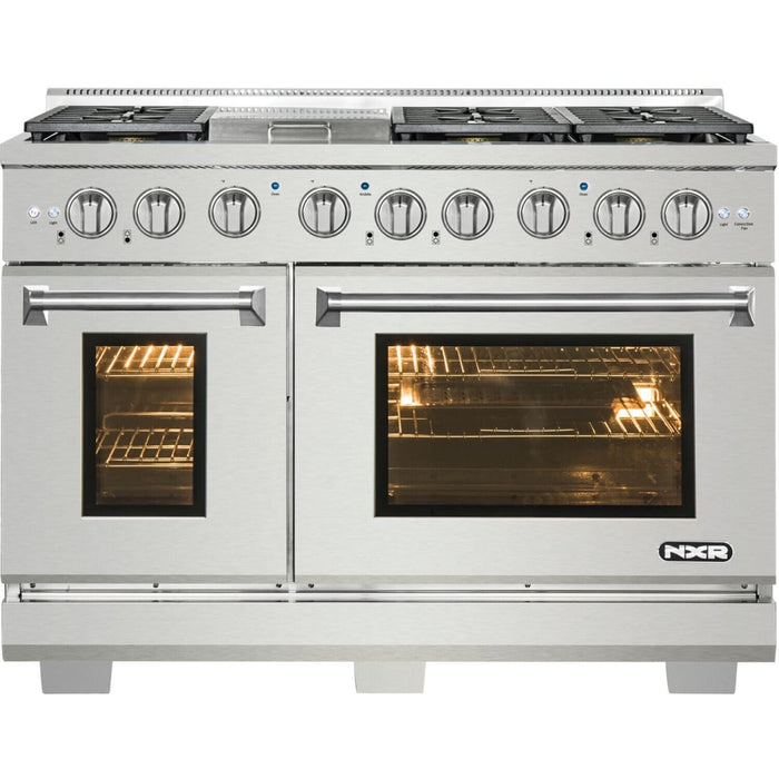 NXR AKD4807 48" Dual Fuel Range with 6 Dual Power Burners and Cast Iron Grates - Stainless Steel