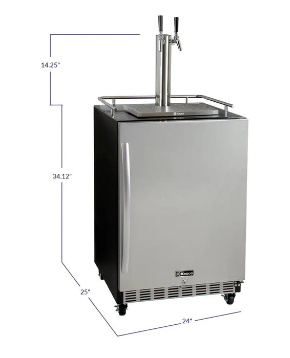 Kegco 24" Wide Dual Tap Stainless Steel Commercial Right Hinge Built-In Kegerator with Kit