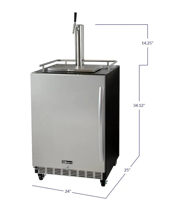 Kegco 24" Wide Single Tap Stainless Steel Commercial Built-In Left Hinge Kegerator with Kit