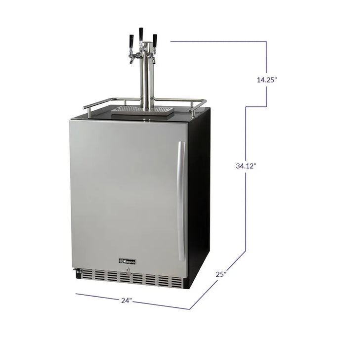 Kegco 24" Wide Triple Tap Stainless Steel Built-In Left Hinge Digital Kegerator with Kit