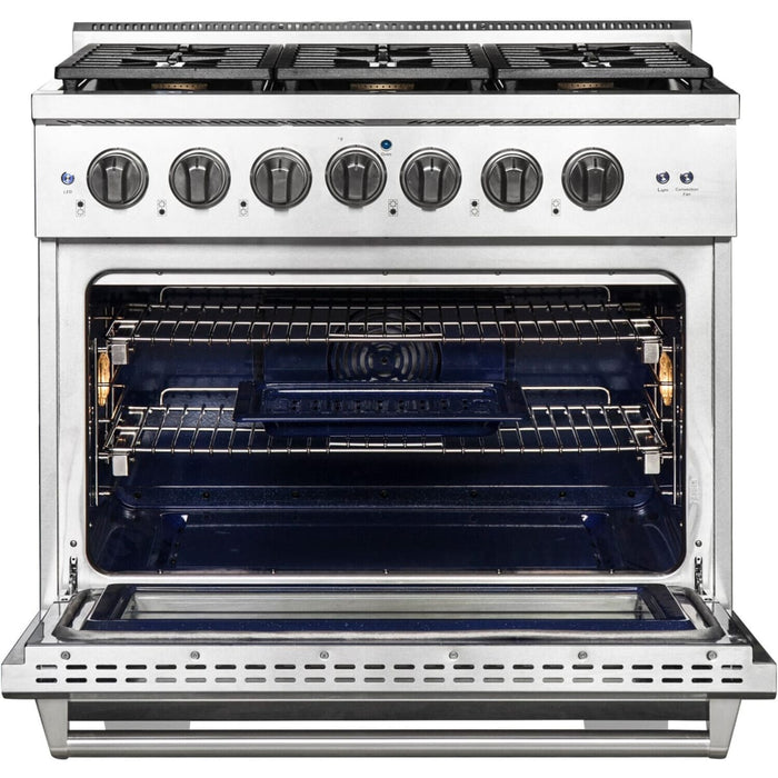 NXR AKD3605 36" Dual Fuel Range with 6 Dual Power Burners and Cast Iron Grates - Stainless Steel