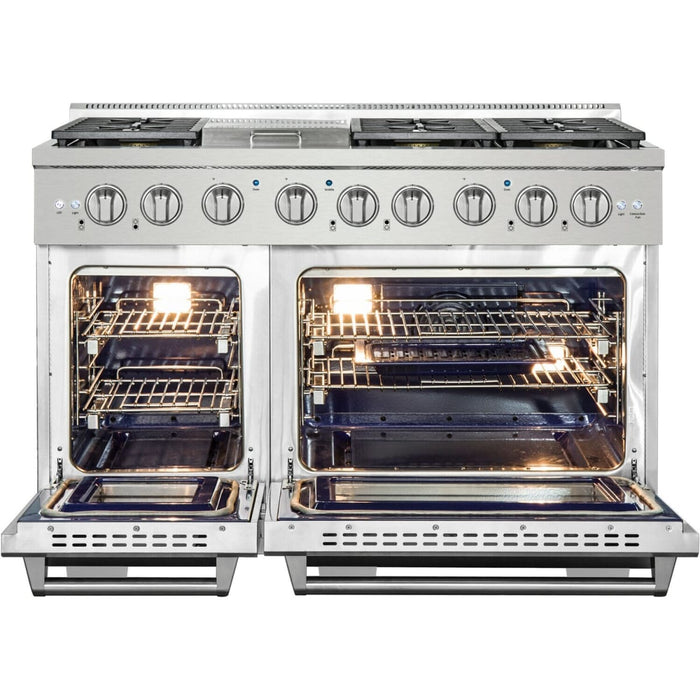 NXR AKD4807 48" Dual Fuel Range with 6 Dual Power Burners and Cast Iron Grates - Stainless Steel
